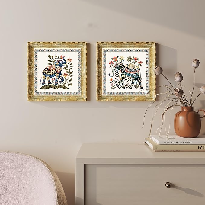 Lotus Floral Pattern Wall Art Prints, Elegant Lotus Designs (15x15 Inch)