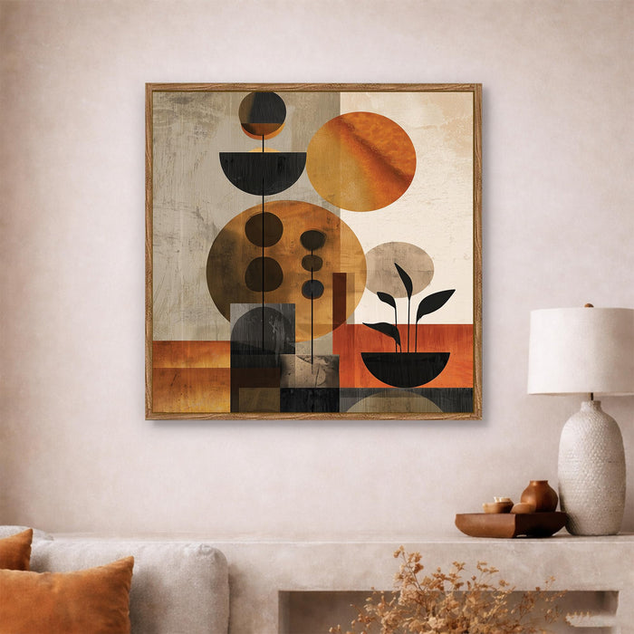 Boho Botanical Framed Painting For Living Room | Geometric Abstract Large Canvas Painting With Frame Wall Art For Bedroom, Hallway's, Office, Hotel, Size 58x58 cm