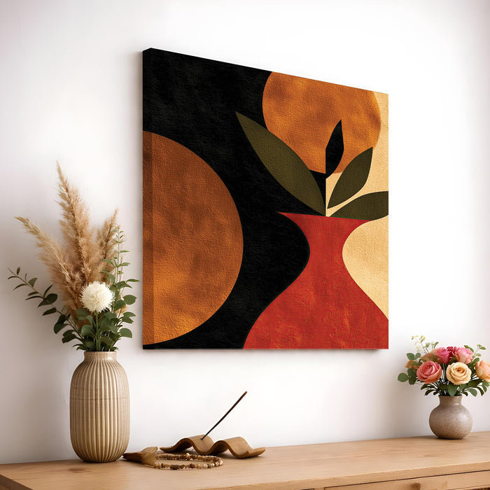 Boho Botanical Stretched Canvas Painting For Living Room | Abstract Vase Leaf Wall Art Large Canvas Painting For Livingroom Home Decor, Bedroom, Hallway's, Office, Hotel - 86x86 cm