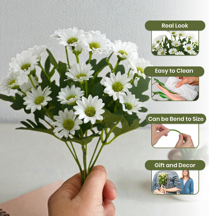 Art Street Artificial White Flowers Bunch |Daisy Flowers for Home | Living Room, Valentine Day Décor |Christmas Day, New Year Gift, 7 Head 21 Flowers| Pack of 2|Size 13 INCH, (Without Vase)