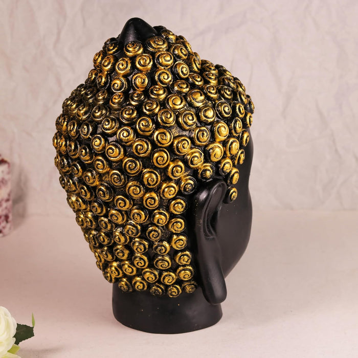 Buddha Head Statue Showpiece Idol, Crafted from Resin Buddha Head Murti (Black, 17x37 cm)