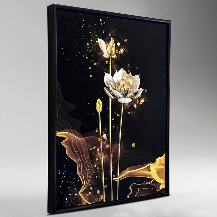 Framed Canvas Art Print with LED Light Decorative Painting Wall, Canvas Art, Digital HD White Lotus Print Wall Decor 43x58 cm