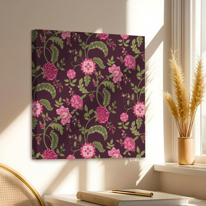 Mughal Flower Miniature Painting for Wall Decoration | Flower Canvas Wall Painting for Living Room, Bedroom, Home and Office Wall Decor (56x56 Cm)