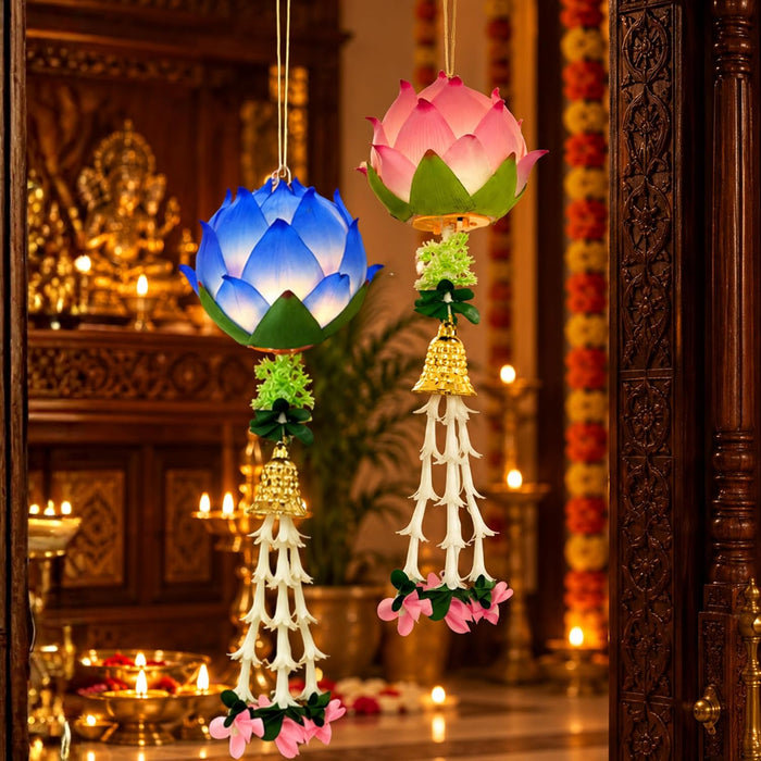 Pink Lotus LED Hanging Lantern Light for Diwali Decoration, Festive Home Decor, Mandir, Puja Room & Traditional Indian Festival Decoration