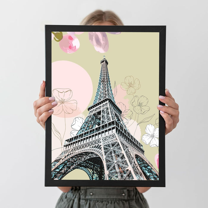 Art Street Laminated Framed Wall Art Prints Eiffel Tower & Arc de Triomphe Art For Wall Décor Abstract Art (Set of 2, Size - 12.7x17.5 Inch)