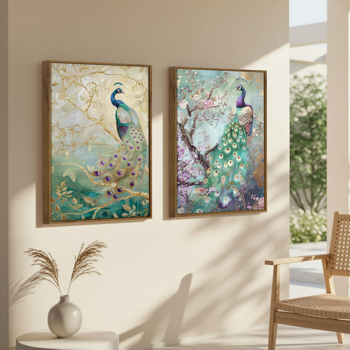 Peacock Canvas Painting for Wall Vastu Canvas Large Wall Art Painting for Living Room Decoration, Stylish Large Wall Art Print for Wall Decor (Set of 2, 58x89 cm)