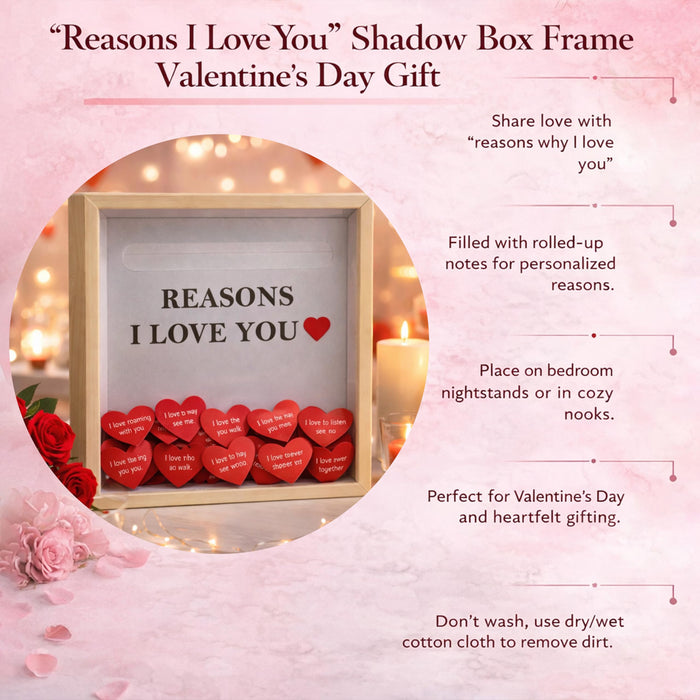 Reasons I Love You Shadow Box Frame, Customizable Gift Box with Love Message Notes, Romantic Valentine’s Day Gift for Girlfriend Boyfriend Spouse Partner, Couple Memory 22x22 cm, Art Street