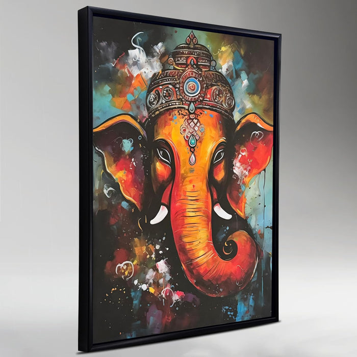 Framed Canvas Art Print with LED Light Decorative Wall Decor Canvas Wall Painting Ganesha Abstract Art 43x58 cm