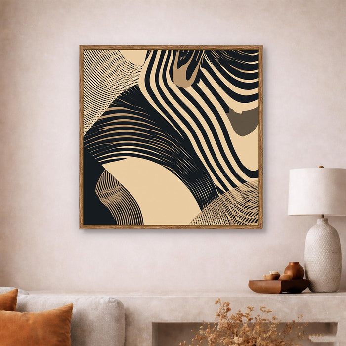 Boho Abstract Framed Painting For Living Room | Organic Geometric Large Canvas Painting With Frame Wall Art For Bedroom, Hallway's, Office, Hotel, Size 58x58 cm