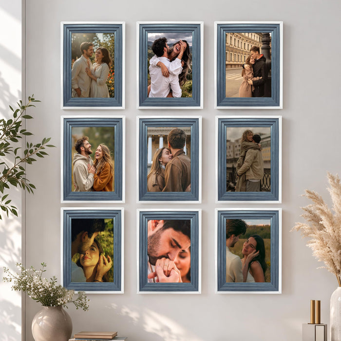 Art Street Luxury Photo Frame for living room, Modern Step Design Photo Frames for Photograph, Art Work, Kids Room Set of 9 (A4, 8x12 Inch, Blue)