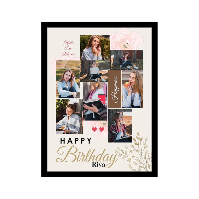 Personalized Happy Birthday Wall Photo Print Collage with 8 Photo Upload Customized Birthday Photo Frame (Frame Size 13x18 inch)