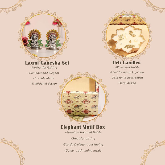 Diwali Gift Hampers Laxmi and Ganesh Idol and Laxmi Charan with Urli Diya, Friends and Relatives (Pack of 3)