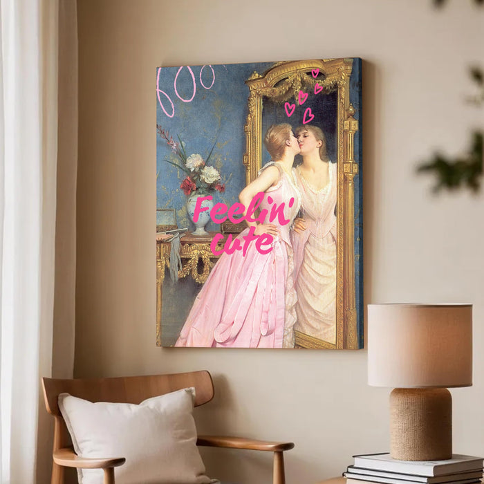 Feelin' Cute Canvas Painting Feminist, Motivational Poster, Feminist gifts (16x22 Inch)