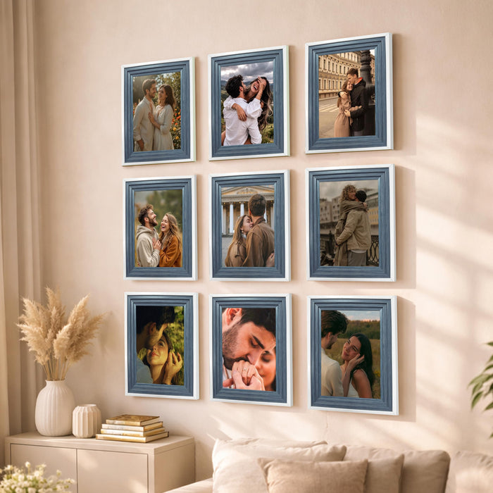 Art Street Luxury Photo Frame for living room, Modern Step Design Photo Frames for Photograph, Art Work, Kids Room Set of 9 (8x10 Inch, Blue)