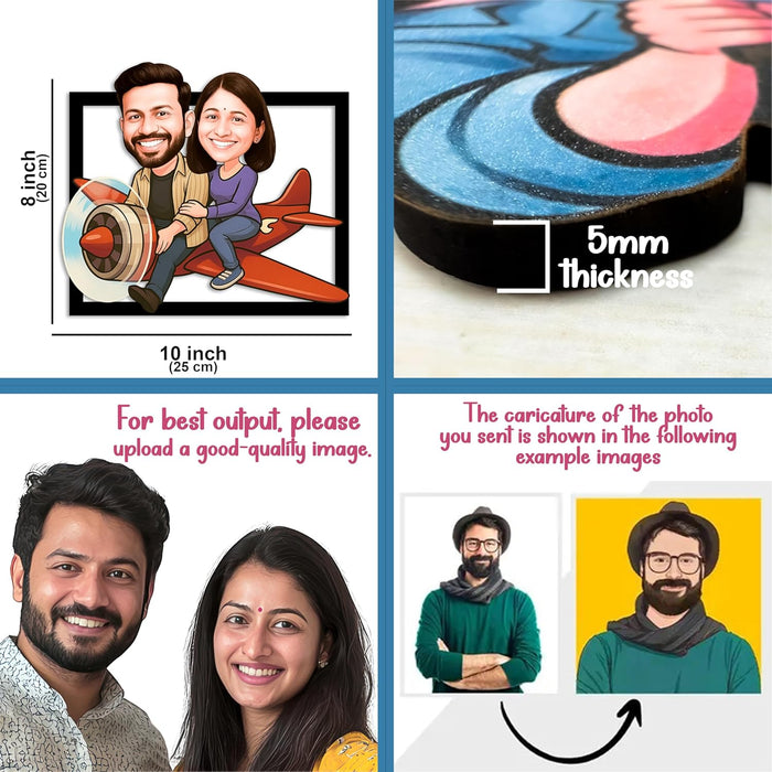 Customized Caricature Character Custom Cartoon Photo Frame, MDF Wooden Personalized Anniversary Gift For Husband, Wife, Customised Gift For Friends & Family, Girlfriend, Boyfriend, Couples