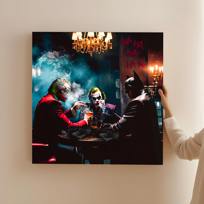 PAINTINGMANTRA Dark Villain Poker Stretched Canvas Wall Art | Cinematic Casino Theme Luxury Wall Painting for Living Room, Office & Man Cave Décor, 22x22 Inch