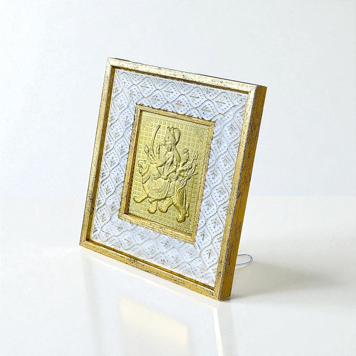 Gold Plated Ma Durga Photo Frame, Silver and Gold God Photo Frames (6x5 inch)
