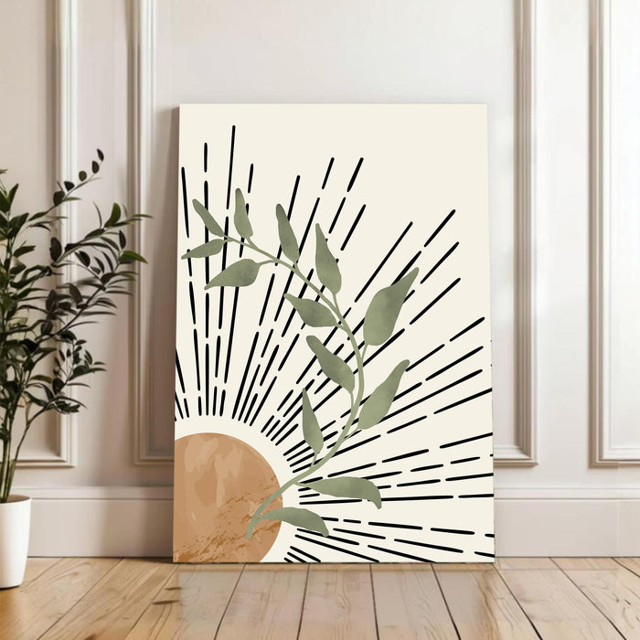 Abstract Corner Sun Rising Stretched Canvas Wall Art Modern Boho Illustration Painting for Home & Office Wall Decor, (16x22 Inch)