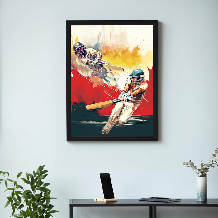 Art Street Framed Wall Hanging Art Print of Cricket Player Batting Sports Poster For Home Decor, Living Room, Hotel and Office Decoration (12.7X17.5 Inch)
