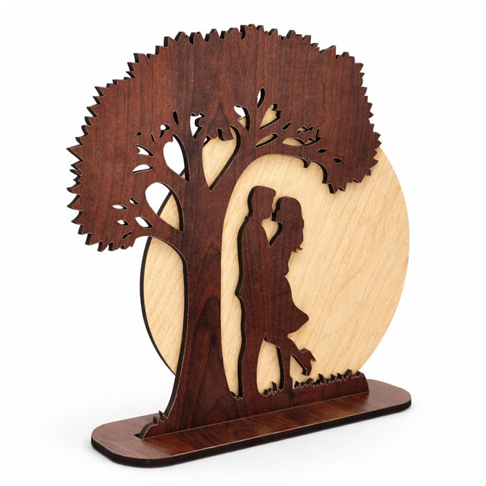 Art Street Laser Cut Wooden Couple Showpiece, Tree of Love Romantic Table Decor, Valentine’s Day Gift, Love Themed Wooden Plaque Home Decor, Anniversary, Engagement, Wedding Gift for Couple 20x20 cm