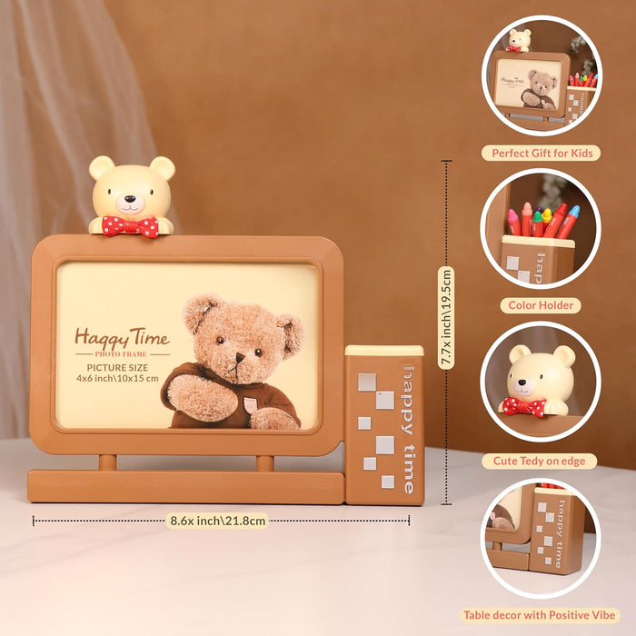 Kid's Photo Frame Creative Cute Teddy Bear with Pen Holder Stand and High Definition Glass for Table Stand Table Top Picture Frames Suits For Kid's Room, Table 10x15 cm
