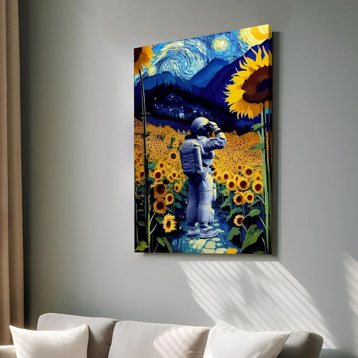 Art Street Stretched Canvas Painting Space Astronaut Floral Starry Night Graffiti Wall Art for Home Decor, Living Room, Office.
