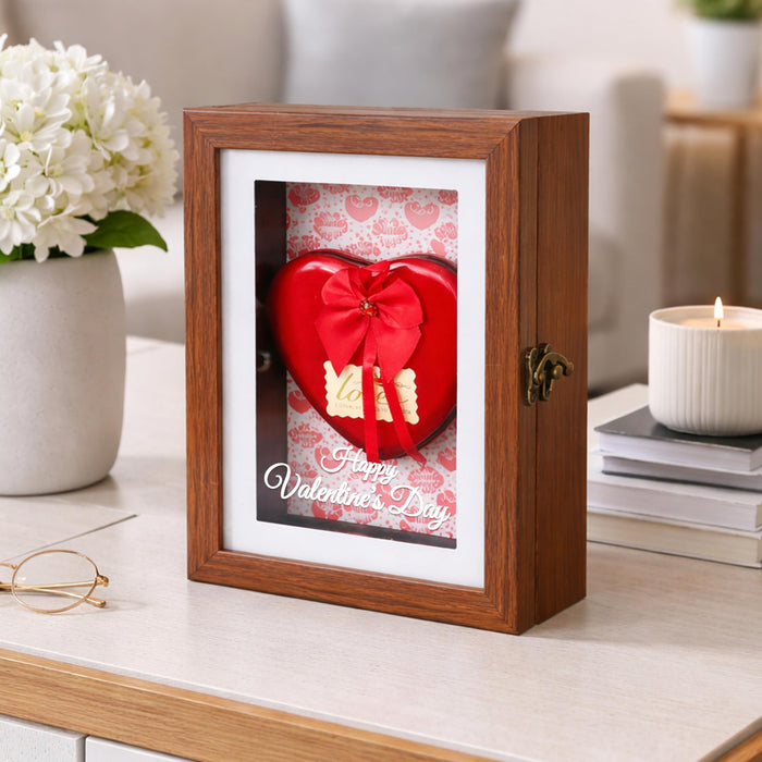 Art Street Shadow Memory Box for Memories, Memory Collection Box with Slot On Top, Beautiful Moments in a Shadow Box, for Valentine's Day Anniversary Gifting (Brown, 18x23 cm)