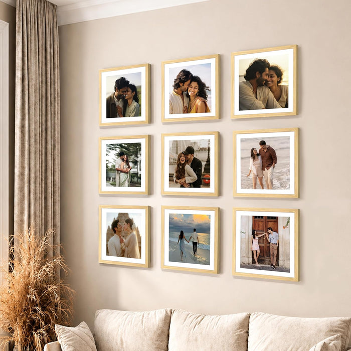 Wooden Cave Design Photo Frame Set of 9 | Black Picture Frames for Photos, Artwork & Certificates | Wall Décor for Living Room & Home (11x14 Inch)