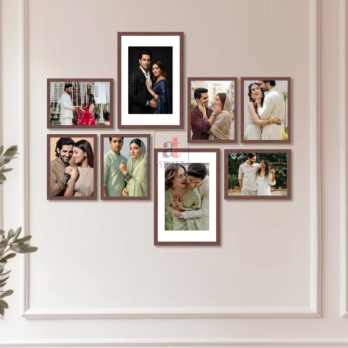 Art Street Photo Frame Set of 8 Brown Wall Decor Collage Display Hanging Family Picture Frames Gallery Collection Decor Items Wall Mount Frames Birthday Anniversary Gift, 8x12 and 12x16 In