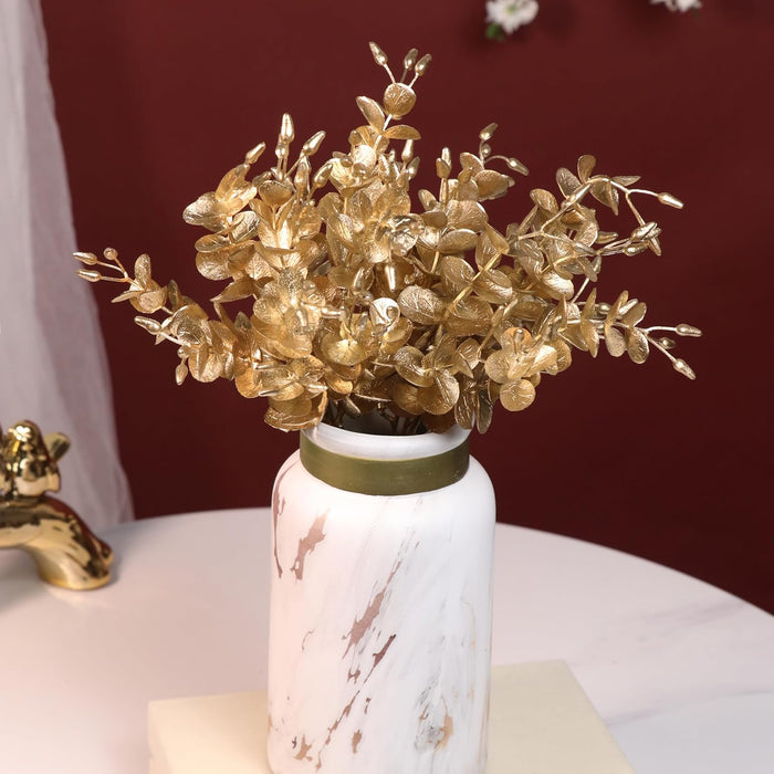 Golden Eucalyptus Leaves Stem, Fake Faux Shrubs PVC, UV Resistant for Home  31 cm