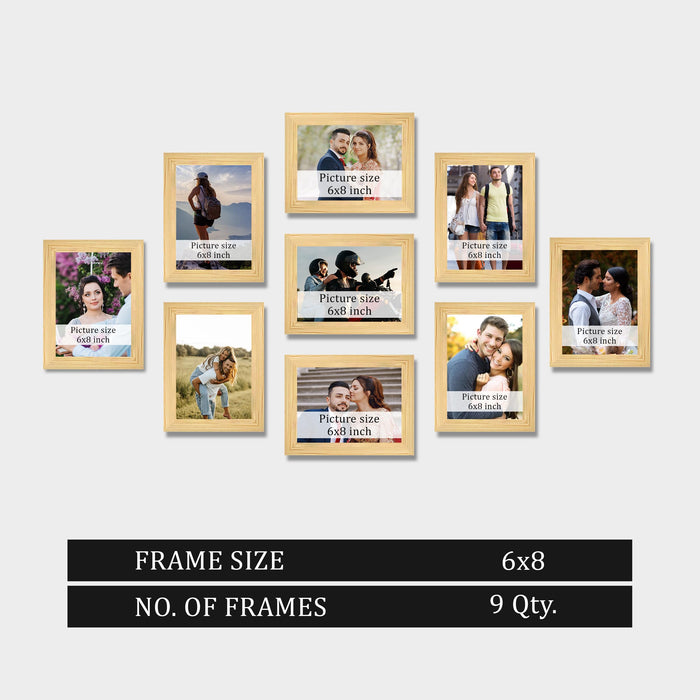 Art Street Family Photo Frame Set of 9 for Wall Decor, Wooden Finish Collage Picture Frames for Living Room, Bedroom & Home Decoration, Multi-Size Wall Hanging Gallery Frame Set, (Size, 6x8 Inch)