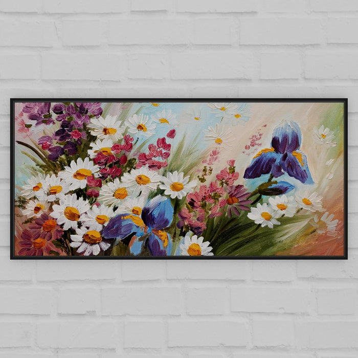 Art Street Abstract White Sunflowers Large Canvas Painting Panel for Home Décor (Black, 23x47 Inch)