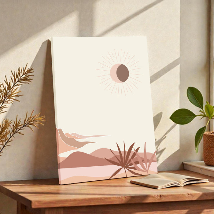 Abstract Desert sun Stretched Canvas Wall Art Modern Boho Illustration Painting for Home & Office Wall Decor, (16x22 Inch)