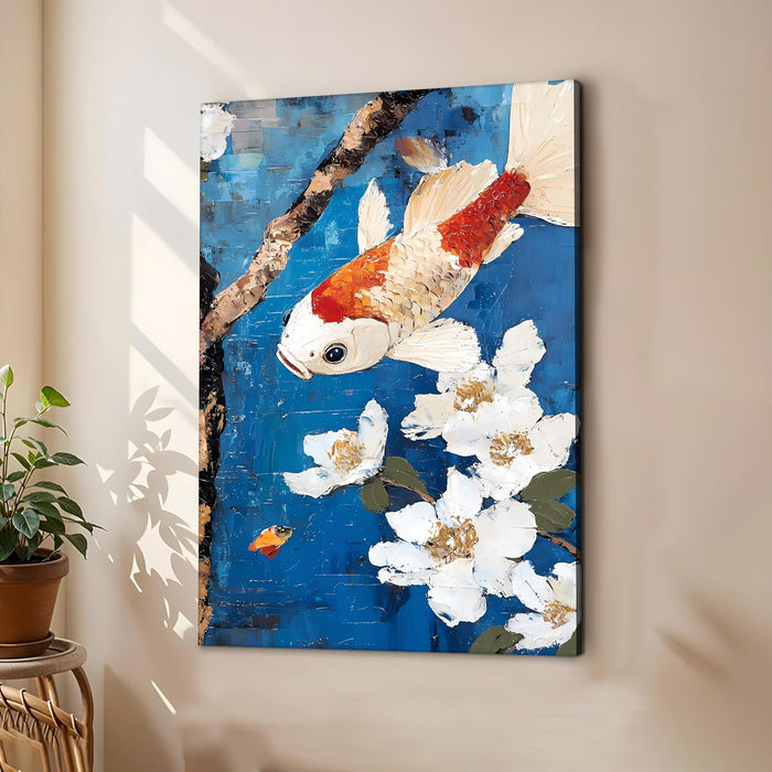 Abstract Stretched Canvas Multicolor Wall Art Painting Koi Fish Vastu Feng Shui Digital Painting ‰ÛÒ 22x34 Inch