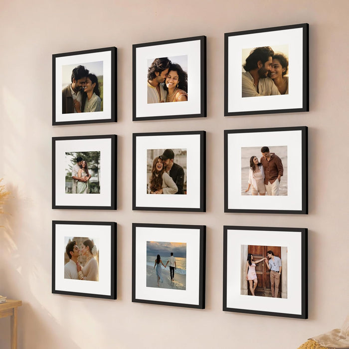 Wooden Cave Design Photo Frame Set of 9 | Black Picture Frames for Photos, Artwork & Certificates | Wall Décor for Living Room & Home (11x14 Inch)