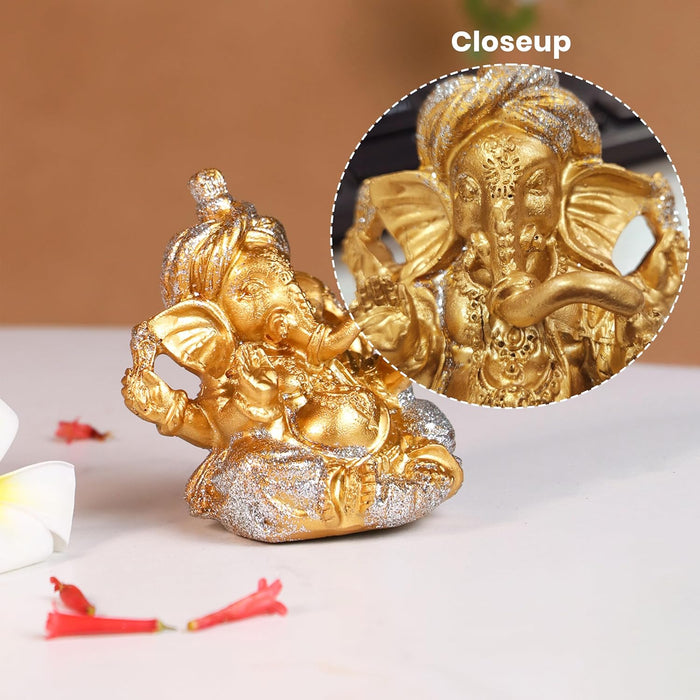 Ganesh Ji Idol for Car Dashboard Home Pooja Golden Ganesha Murti for Gift Mandir Altars Ganesh Ji Idols for Car Golden Sparkling Lord Ganesha Statue for Home Resin Idol Height - 8 cm
