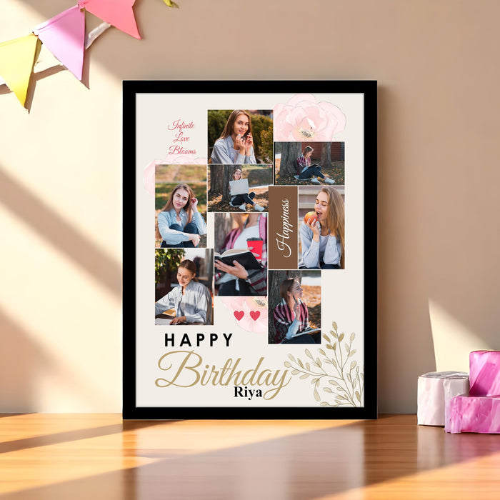 Personalized Happy Birthday Wall Photo Print Collage with 8 Photo Upload Customized Birthday Photo Frame (Frame Size 13x18 inch)
