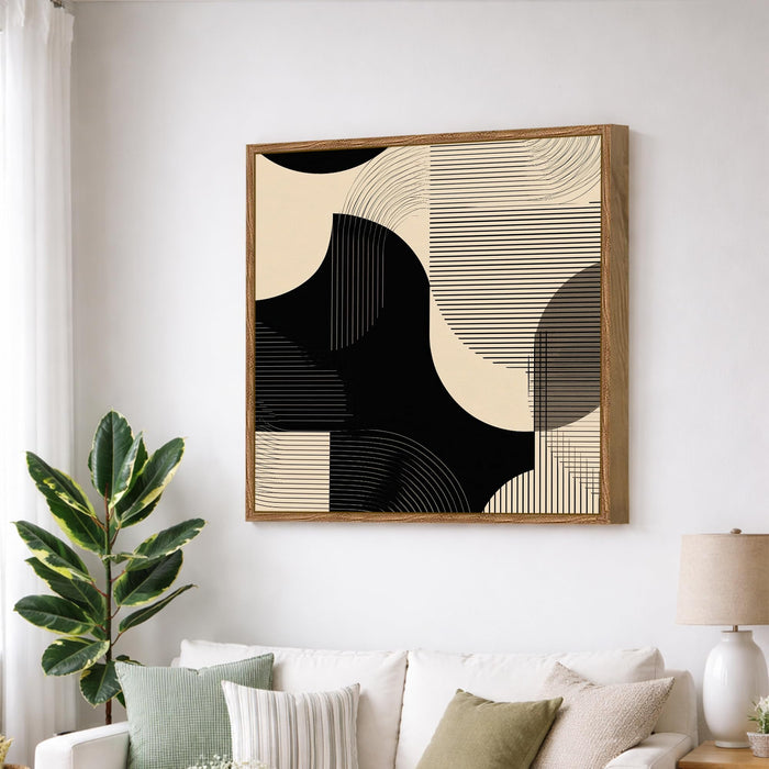Boho Geometric Framed Painting For Living Room | Modern Abstract Large Canvas Painting With Frame Wall Art For Bedroom, Hallway's, Office, Hotel, Size (58x58 cm)