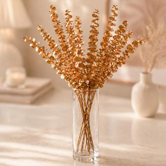 Art Street Artificial Golden Eucalyptus Stems – Metallic Plastic Decorative Leaves for Vase, Home Décor, Table Centerpiece,