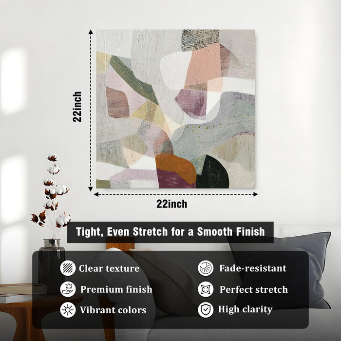 Abstract Textured Geometric Stretched Canvas Wall Art PAinting for Living Room, Modern Pastel Patchwork Painting for Living Room, Home Decor & Office (56xx56 cm)