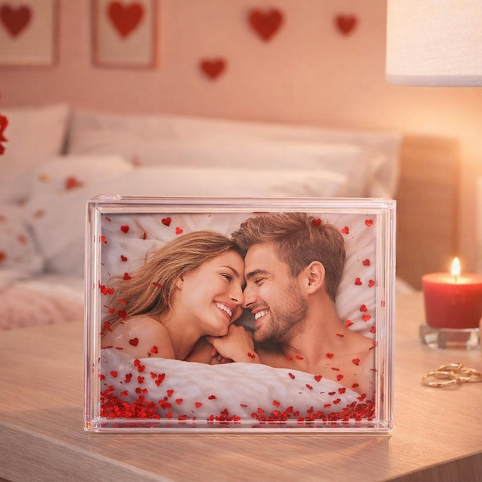 Art Street Customized Red Glitter Liquid Photo Frame, Desktop Tabletop Frame with Heart-Shaped Floating Glitter, Acrylic Water Frames for Valentine's Day Gift, Anniversary, Wedding, 3.8x4.5 Inch
