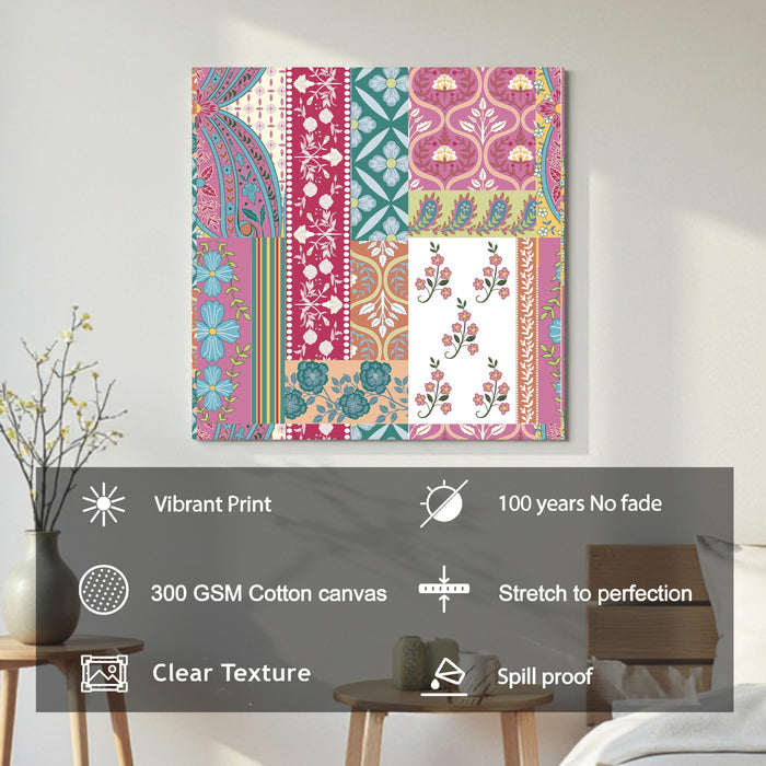 Mughal Miniature Floral Painting for Wall Decoration | Flower Canvas Wall Painting for Living Room, Bedroom, Home and Office Wall Decor (41x41 Cm)