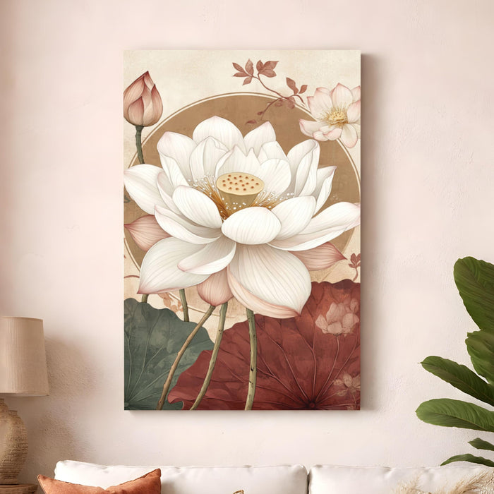 Abstract Lotus Stretched Canvas Painting For Living Room | Spiritual Vastu Stretched Canvas Wall Art For Livingroom Home Decor, Bedroom, Hallway's, Office, Hotel - 56x86 cm
