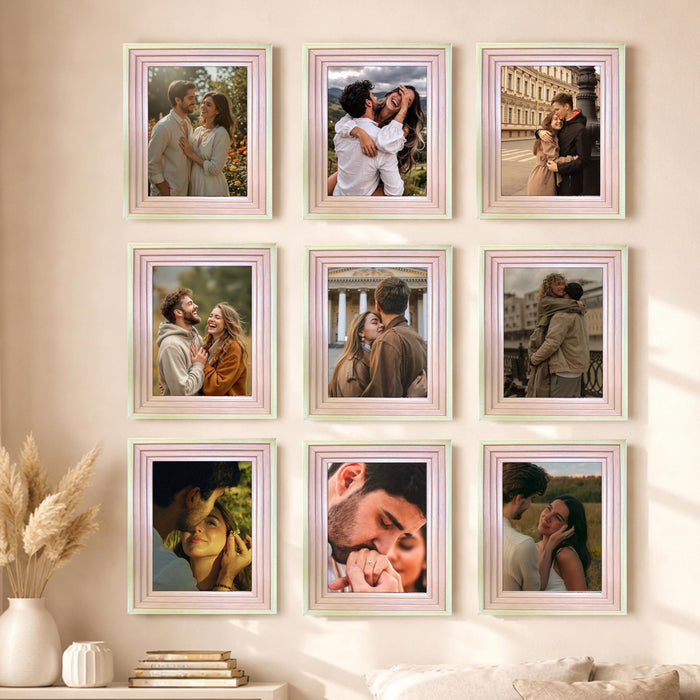 Art Street Luxury Photo Frame for living room, Modern Step Design Photo Frames for Photograph, Art Work, Kids Room Set of 9 (8x10 Inch, Pink)