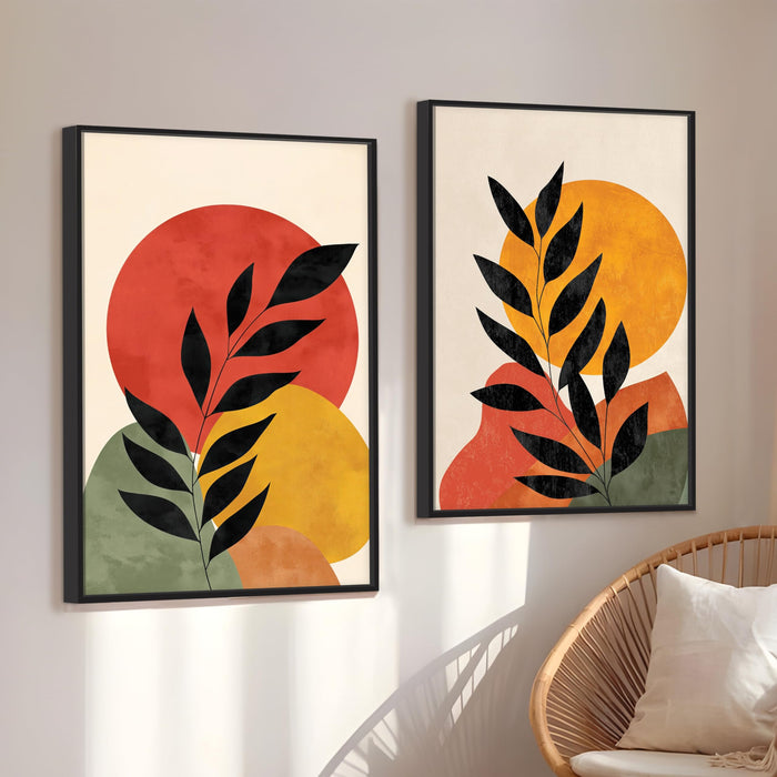 Boho Moon and Sun Leaf Canvas Wall Painting Bohemian Large Wall Art Painting for Living Room Decoration, Stylish Large Wall Art Print for Wall Decor (Set of 2, 58x89 cm)