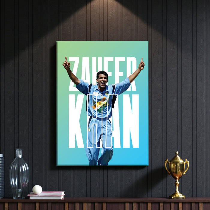 Zaheer Khan Cricket Wall Art, Legendary Indian Fast Bowler Canvas Wall Art Painting, Sports Wall Decor for Living Room, Bedroom, Office & Cricket Fans, 16 x 22 Inch