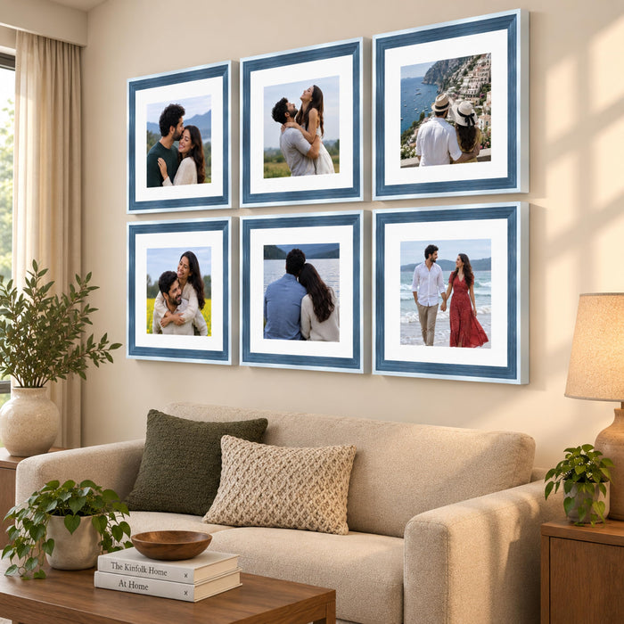 Art Street Luxury Photo Frame for living room, Modern Step Design Photo Frames for Photograph, Art Work, Kids Room Set of 6 (12x12 Inch, Blue)