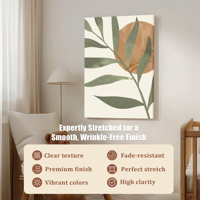 Abstract Botanical leaves Sun Stretched Canvas Wall Art Modern Boho Illustration Painting for Home & Office Wall Decor, (16x22 Inch)