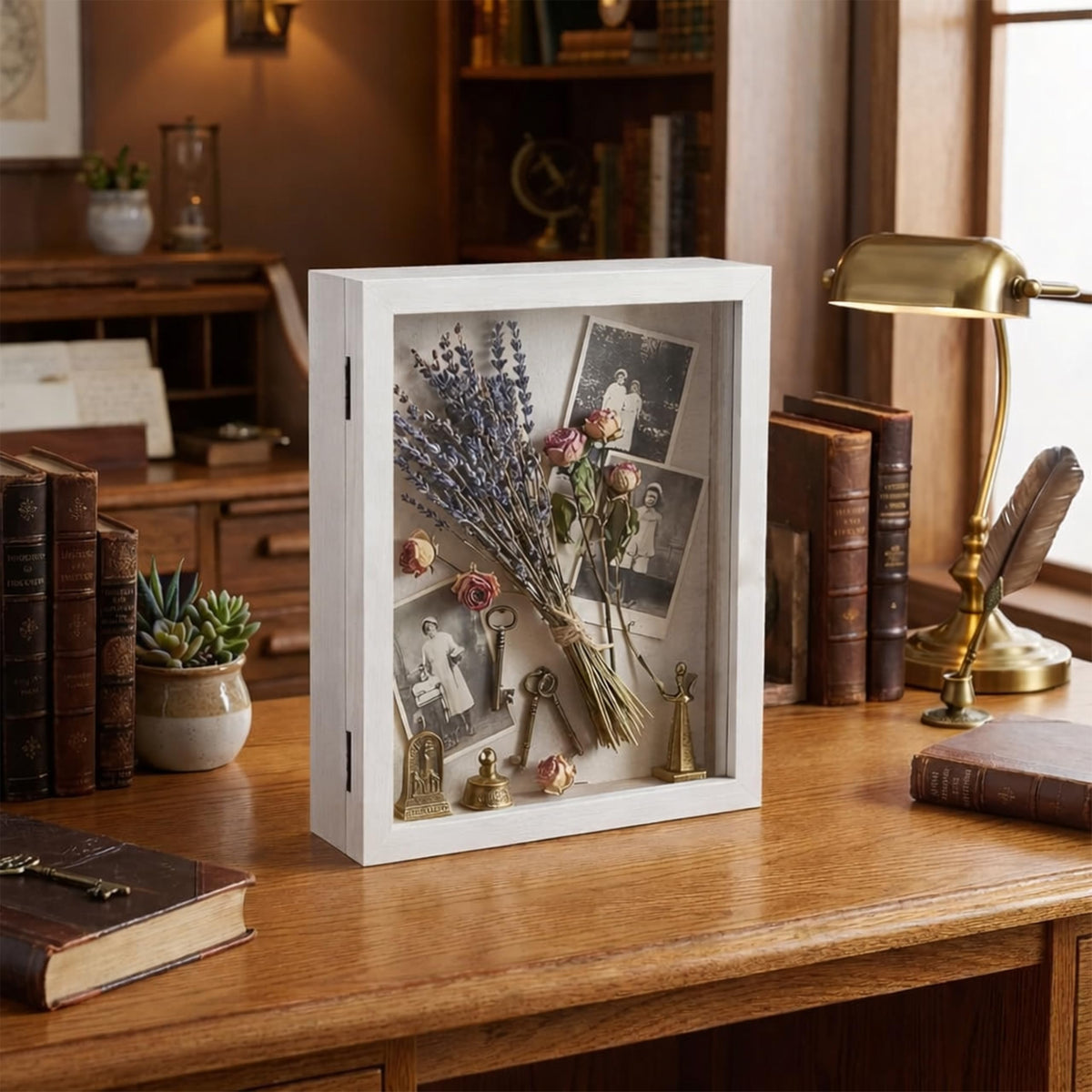 Shadow Box White Frame Memory Box Display Case for Keepsakes Memorabil ...