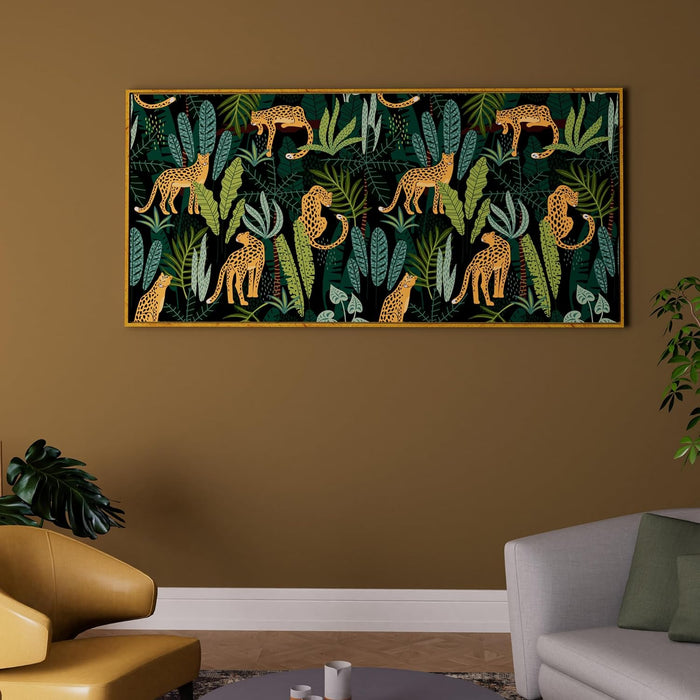 Art Street Abstract Tiger In the Forest Large Canvas Painting Panel for Home Décor (Gold, 23x47 Inch)